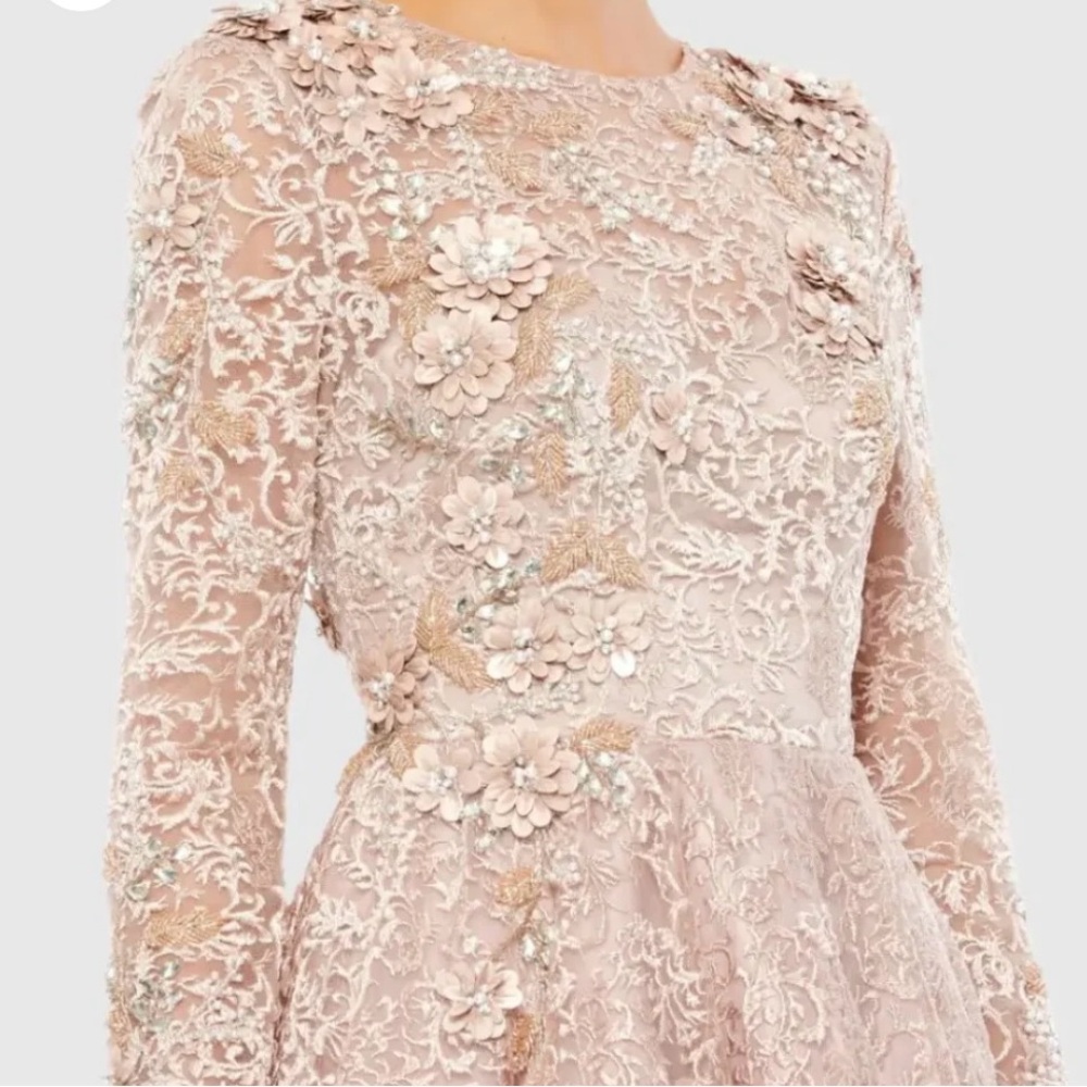 Mac Duggal Blush Floral Embellished Long Sleeve Dress